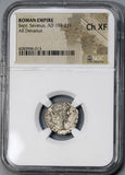 196/7 NGC Ch XF Septimius Severus Horseback Denarius Roman Empire (18032603C)