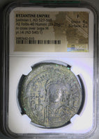 540/1 Justinian I Byzantine Empire Dated Follis Constantinople Mint NGC F (18031501D)