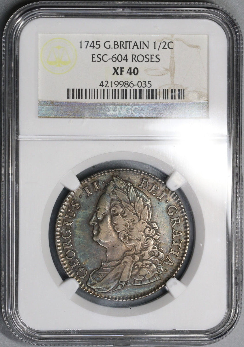1745 NGC XF 40 Silver 1/2 Crown ROSES Reverse GREAT BRITAIN POP 1/1 (1 ...