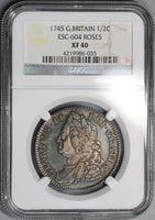 1745 NGC XF 40 Silver 1/2 Crown ROSES Reverse GREAT BRITAIN POP 1/1 (18030802C)