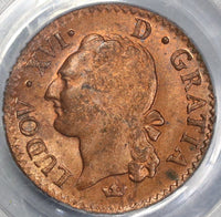 1789-M PCGS MS 63 Louis XVI France 1/2 Sol Toulouse Mint Red/Brown Coin (21082704C)
