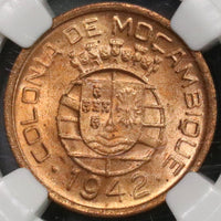 1942 NGC MS 64 RED Mozambique 10 Centavos Portugal Africa Colony Coin (21091604C)