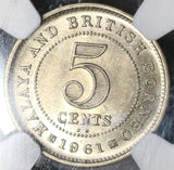 1961-KN NGC MS 65 BU Malaya & British Borneo 5 cents Great Britain Empire (18091612C)