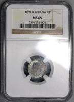 1891 NGC MS 65  British Guiana Silver 4 Pence Britain Empire Coin (17102401CZ)