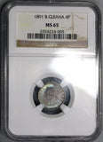 1891 NGC MS 65  British Guiana Silver 4 Pence Britain Empire Coin (17102401CZ)