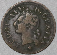 1782-& FRANCE Liard Louis XVI Aix Mint Reverse Doubled Coin (18041717RE)