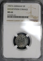 1947-A NGC MS 62 Allied Occupation Germany 5 Pfennig Coin (17102602C)