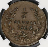 1864/3 NGC XF 40 Sinaloa Culiacan 1/4 Real Mexico State Coin POP 1/0 (21083005C)