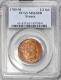 1789-M PCGS MS 63 Louis XVI France 1/2 Sol Toulouse Mint Red/Brown Coin (21082704C)