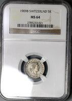 1909 NGC MS 64 SWITZERLAND 5 Rappen BU Swiss Coin (18091505C)