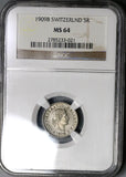 1909 NGC MS 64 SWITZERLAND 5 Rappen BU Swiss Coin (18091505C)