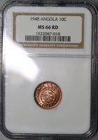 1948 NGC MS 66 RED Angola 10 Centavos Portugal Colony Coin POP 2/0  (18092307C)