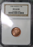 1948 NGC MS 66 RED Angola 10 Centavos Portugal Colony Coin POP 2/0  (18092307C)