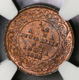1888 NGC MS 63 Dewas 1/12 Anna Victoria Senior Branch India Coin (21082101C)
