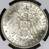 1908 NCG MS 64 Prussia Silver 3 Mark German State Coin (17111204CZ)