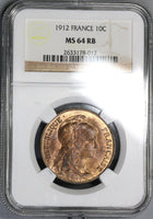 1912 NGC MS 64 RB France 10 Centimes Marianne Mint State Coin (20092502C)