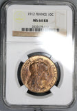 1912 NGC MS 64 RB France 10 Centimes Marianne Mint State Coin (20092502C)