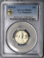 1944-D PCGS MS 65+ PHILIPPINES Silver 20 Centavos Coin (17022204C)