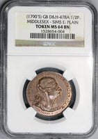 1790s NGC MS 64 Tragic Comedy Masks Conder 1/2 Penny Sim's D&H 478a (18030607C)