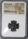 98/99 NGC Ch XF Trajan Denarius Pax Early Nerva Portrait Style (17082304CZ)