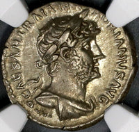 119 122 Hadrian Roman Empire Denarius Victory Flying Trophy NGC XF (18031501C)