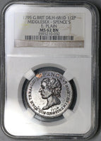 1795 NGC MS 62 Armed Citizens Conder 1/2 Penny Spence D&H 681D Token Coin (18121601C)