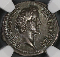 140 NGC XF Antoninus Pius Roman Empire Denarius Wolf Twins Grotto 5/5 (21083002C)