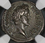 140 NGC XF Antoninus Pius Roman Empire Denarius Wolf Twins Grotto 5/5 (21083002C)