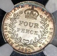 1891 NGC MS 65  British Guiana Silver 4 Pence Britain Empire Coin (17102401CZ)