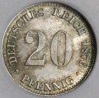 1876-G NGC MS 67 GERMANY Silver 20 Pfennig BU Coin Top POP 2/0 (17052801CZ)