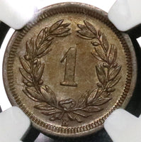 1876 NGC MS 63 Switzerland 1 Rappen Swiss Mint State Coin (21090906C)