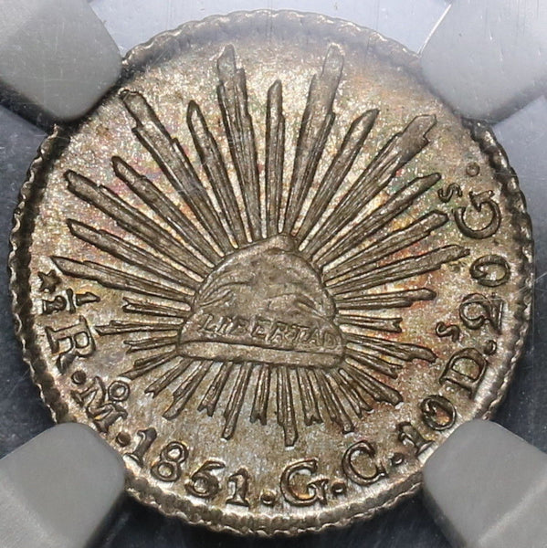 1851-Mo NGC MS 66 MEXICO GEM Silver 1/2 Real Coin POP 3/0 (17082901D)