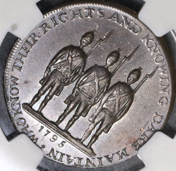 1795 NGC MS 62 Armed Citizens Conder 1/2 Penny Spence D&H 681D Token Coin (18121601C)