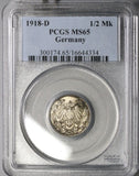 1918-D PCGS MS 65 Germany 1/2 Mark Silver Coin (18090602C)