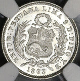 1863 NGC MS 64 Peru Silver 1/2 Dinero Seated Liberty Mint State Coin (21090102C)