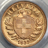 1937 PCGS SP 64 RD Switzerland 2 Rappen RED Specimen Proof Coin (21082501C)