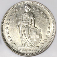 1912 NGC AU 55 SWITZERLAND Silver 2 Francs Scarce Date Coin POP 4/2  (17031003C)