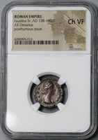 138 NGC Ch VF Faustina Sr Roman Empire Posthumous Denarius Aeternitas (20081101D)