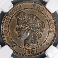 1887-A NGC MS 63 France 10 Centimes Paris Key Date Ceres Coin (21082802C)