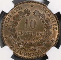 1887-A NGC MS 63 France 10 Centimes Paris Key Date Ceres Coin (21082802C)