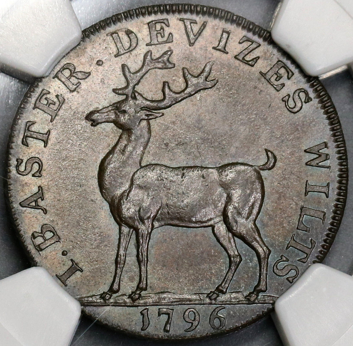 1796 NGC MS 64 Stag Conder 1/2 Penny Token Wiltshire Devizes D&H 2A PO ...