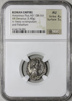 153 NGC AU Antoninus Pius Roman Empire Denarius Vesta 4/5 5/5 (18100202C)