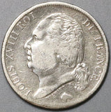 1824-K France 1 Franc Louis XVIII Bordeaux Mint Silver Coin (21060505R)