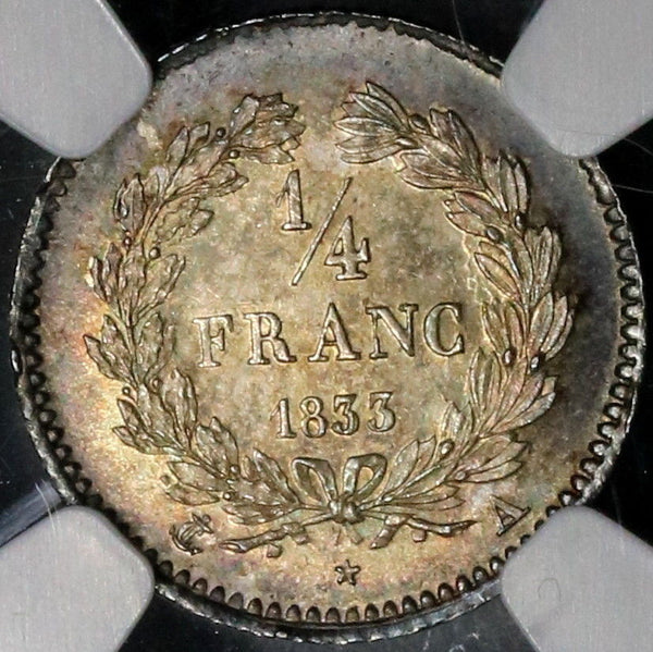 1833-A NGC MS 63 FRANCE Silver 1/4 Franc Louis Philippe Coin (17102103CZ)