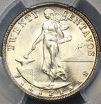 1944-D PCGS MS 65+ PHILIPPINES Silver 20 Centavos Coin (17022204C)