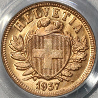 1937 PCGS SP 64 RD Switzerland 2 Rappen RED Specimen GEM Coin (21082501C)