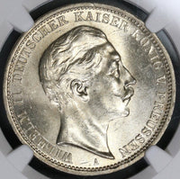 1908 NCG MS 64 Prussia Silver 3 Mark German State Coin (17111204CZ)