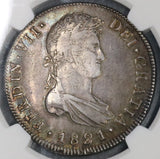 1821 Guatemala 8 Reales Colonial Spain Silver Coin NGC XF 45 (17010502D)