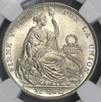 1929 NGC MS 64 PERU Silver 1/2 Sol Coin (17102204C)