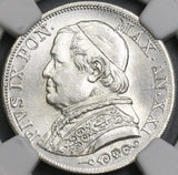 1867-M NGC MS 65 Papal States Silver 1 Lira Italy Coin POP 3/0 (18012001D)